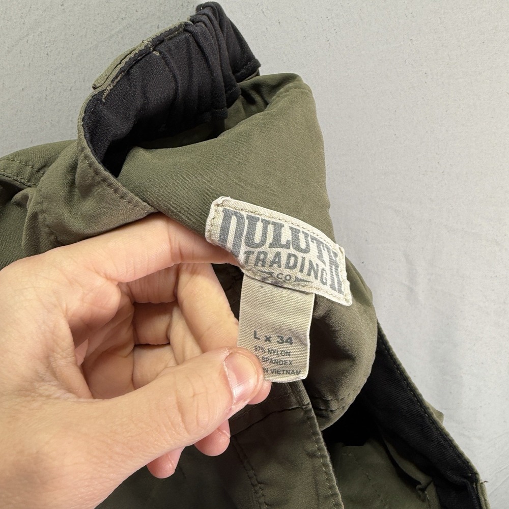 Duluth Trading Cargo Pants Men Large 34x34 Nylon Work Forest Green Dad Hike Camp - Picture 12 of 14